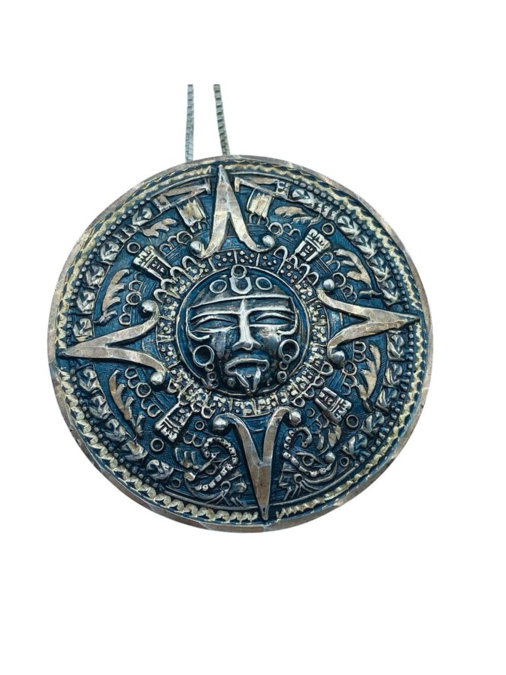 Vintage Sterling Silver Mexico Mayan Sun Calendar Brooch/ Necklace Signed Ethni